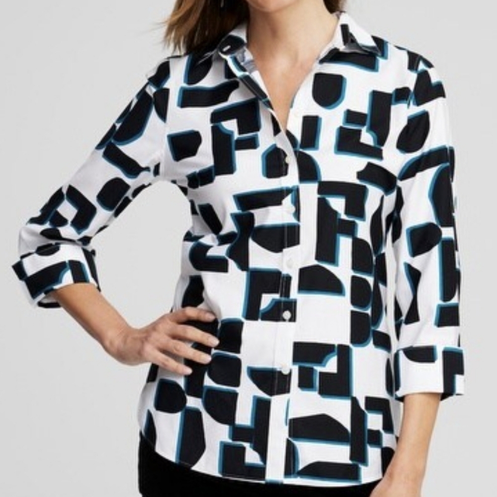 Chico's‎  no iron strech Block print shirt size 3 us 16